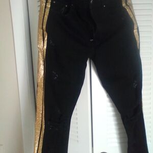 AMIRI Black Jeans with Glittering Gold Stripes